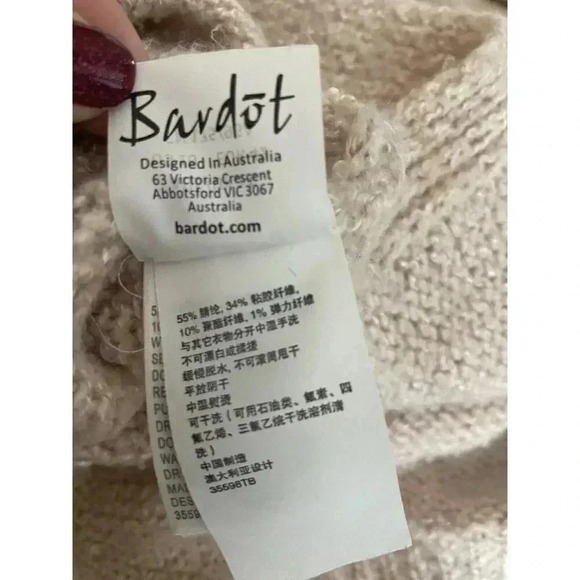 Bardot Belle Sleeve Turtleneck Fluffy Knit Sweater Blush Pink Size 10 Cozy Tunic - Picture 9 of 10